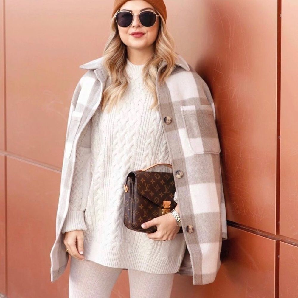 Oversized Shirt Plaid Jacket Shacket Neutrals New - Picture 13 of 16